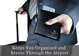 RFID Blocking Genuine Leather Passport Holder Cover Case & Travel Wallet for Men and Women - Black