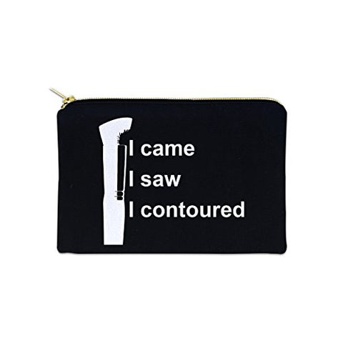 I Came I Saw I Contoured 12 oz Cosmetic Makeup Cotton Canvas Bag - (Black Canvas)