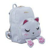 Mini Backpack For Girls Cute Cat Design Fashion Leather Bag Women Casual Fashion(Grey)