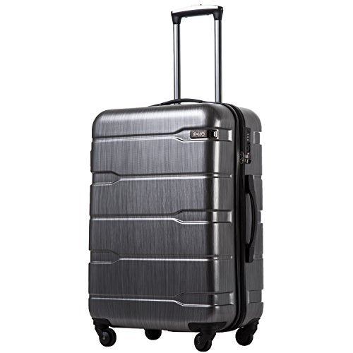 COOLIFE Luggage Expandable(only 28") Suitcase PC+ABS Spinner Built-in TSA Lock 20in 24in 28in Carry on (Charcoal, L(28in).)