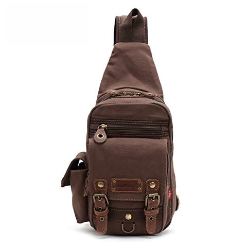 Augur Crossbody Shoulder Bag Chest Bag Travel Rucksack Hiking Daypack for Men (Coffee)