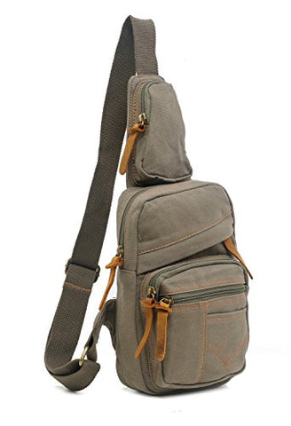 New Men's Cotton Canvas Chest Bag Purse Sling Bag Fashion Small Backpack (army green)