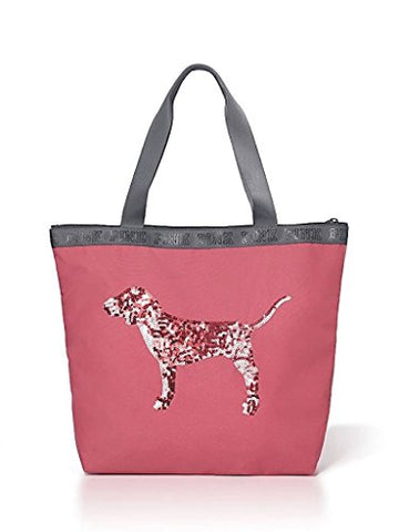Victorias Secret Pink Begonia Bling Sequin Dog Zip Top Tote