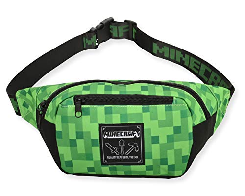 Boys Minecraft Fanny Pack Bag -Black and Green Minecraft Creeper Face Fanny Pack Bag, Adjustable - (Unisex, Black Green)