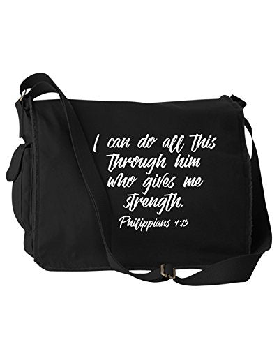 I Can Do All This Through Him Philippians 4:13 Bible Quote Phrase Black Canvas Messenger Bag