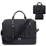 Canvas Overnight Bag Oversized Travel Duffel Leather for Men and Women Weekender Tote (Black-D)