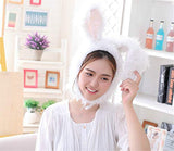 BOBILIKE Plush Fun Bunny Ears Hood Women Costume Hats Warm, Soft and Cozy, White2