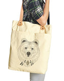 Unisex A Bear'S Face Print Cotton Canvas Leather Strap Laptop Backpack Was_34