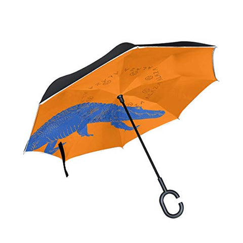 Inverted Travel Umbrella Orange Gator Reverse Windproof UV Protection Umbrellas with C Shaped Handle for Car Golf Outdoor
