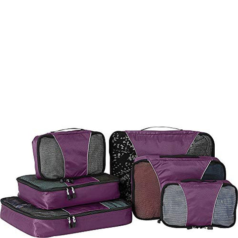 eBags Small/Medium/Large Packing Cubes for Travel - 6pc Sampler Set - (Eggplant)