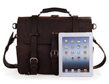 Polare Men'S Full Grain Leather 16'' Briefcase Shoulder Messenger Bag Fit 15.6'' Laptop