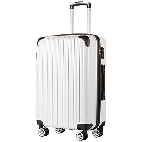 COOLIFE Luggage Expandable(only 28") Suitcase PC+ABS Spinner 20in 24in 28in Carry on (White Grid New, M(24in))