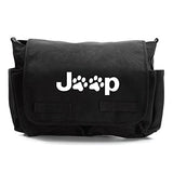 Jeep Wrangler Cat Dog Paw Prints Army Heavyweight Canvas Messenger Shoulder Bag in Black & White