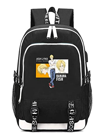Wothe Unisex Anime banana fish Backpack USB with Charging Port Student School Bag Laptop Cosplay Bag (Black 5)