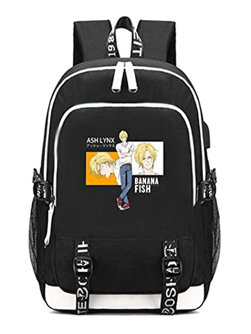 Wothe Unisex Anime banana fish Backpack USB with Charging Port Student School Bag Laptop Cosplay Bag (Black 5)