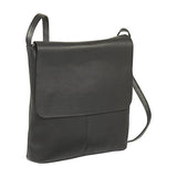Ledonne Women'S Leather Simple Flap Over Handbag, Black, Small