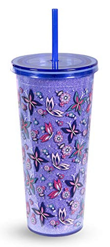 Vera Bradley Acrylic Insulated Travel Tumbler with Reusable Straw, 24 Ounces, Makani Paisley
