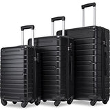 Hardshell Luggage Sets 3 PCS Spinner Suitcase with Tsa Lock Lightweight Black