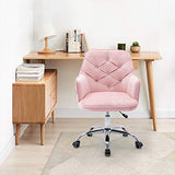HomVent Modern Upholstered Swivel Chair, Velvet Accent Chairs, Velvet Desk Chair Leisure Arm Chair Adjustable Swivel Task Stool with Acrylic Diamond Button Decoration for Living Room/Office (Pink)