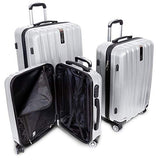 Deco Gear Travel Elite Series - 3 Piece Hardside Spinner Luggage Set (Silver)(20",24",28")