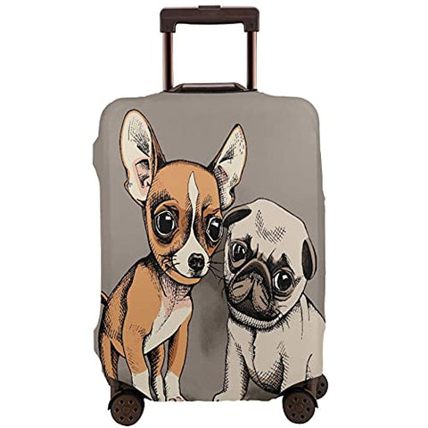 Travel Luggage Cover，Puppies Chihuahua And Pug On Beige Background，Washable Elastic Durable , With Concealed Zipper Suitcase Protector Fits For 29-32 Inch -XL.