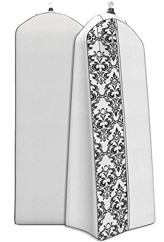 Women’s Dress and Gown Garment Bag - 72”x24” - 20” Tapered Gusset, Black and White Damask