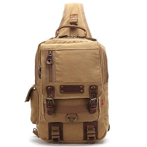Multi-Functional Canvas Leather Chest Bag Personality Crossbody Bags Handbag Men's Travel Messenger