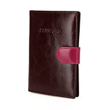 Paris Distressed Leather Travel Passport Wallet Holder - Brown And Pink