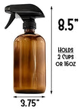 Cornucopia 16oz Amber Glass Spray Bottles (6 Pack), Boston Round Bottles W/Heavy Duty Mist and Stream Sprayers