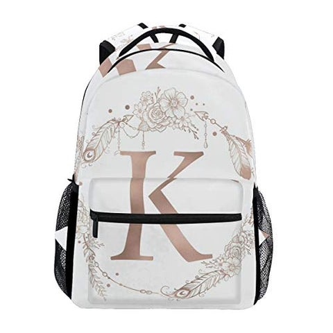 Stylish Letter K Initial Monogram Backpack- Lightweight School College Travel Bags, ChunBB 16" x 11.5" x 8"