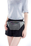 Festival Rave 80s Holographic Black Gravel Fanny Pack Waist Belt Bag For Women, Girls (Black