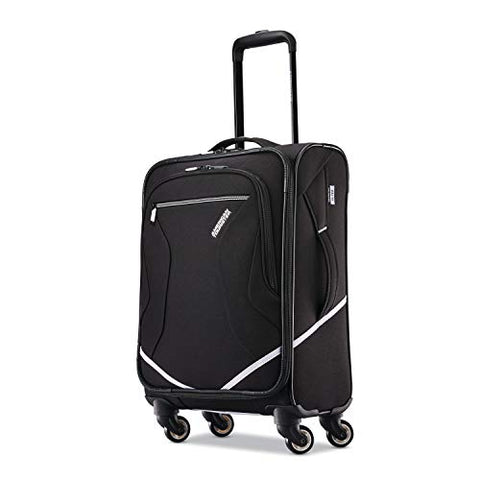 American Tourister Re-Flexx Softside Carry On Luggage With Spinner Wheels, Black/White