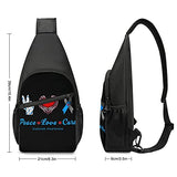 SWEET TANG Fashion Durable Men Women Sling Bag Chest Crossbody Bag Pack Rucksack for Sport, Travel, Workout, Ribbon Red Love Heart Peace Love Cure Diabetes Awareness