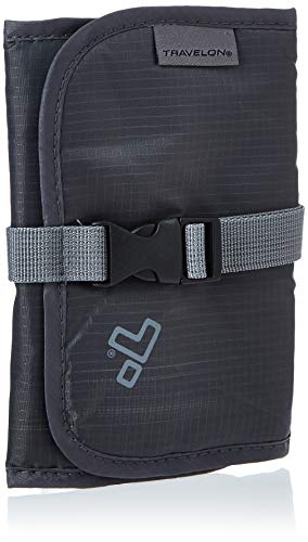 Travelon Tech Accessory Organizer, Charcoal, OPEN 13.75 x 6.5 x .1 CLOSED 6.5 x 5 x 1