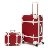 NZBZ Vintage Luggage Set of 2 Pieces with TSA Lock Cute Retro Trunk luggage (Cherry Red, 14inch & 28inch)