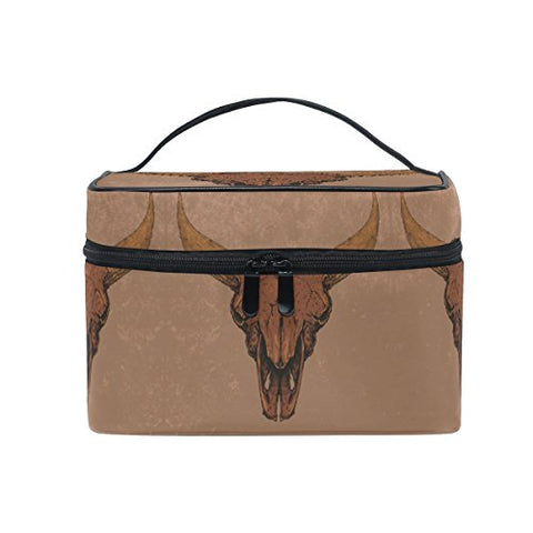 Makeup Bag Vintage Cow Skull Travel Cosmetic Bags Organizer Train Case Toiletry Make Up Pouch