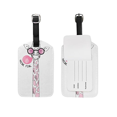 Cooper Girl Funny Pink Giraffe Luggage Tag Travel Id Label Leather For Baggage Suitcase 1 Piece