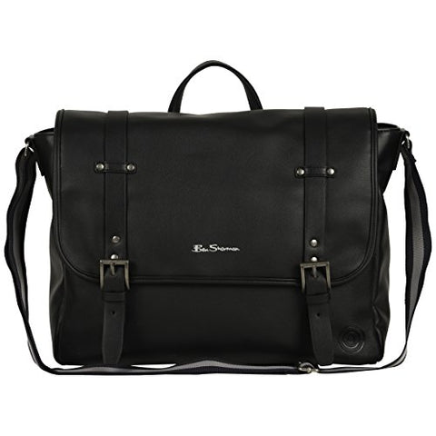 Ben Sherman Faux Leather Flapover 15.0" Computer Laptop Messenger Bag, Black, One Size