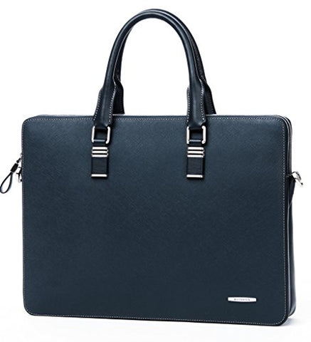 Bostanten Leather Briefcase Shoulder Cross-Body Laptop Business Bag For Men & Women Blue Cross