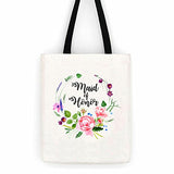 Maid Of Honor Floral Wedding Cotton Canvas Tote Bag School Day Trip Bag