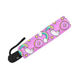 InterestPrint Funny Unicorns,Donuts Rainbow Windproof Auto Open And Close Foldable Umbrella,