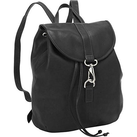 Piel Leather Medium Drawstring Backpack, Black