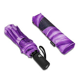 Plemo Automatic Umbrellas, Windproof Purple Daisy Design Compact Folding Umbrellas with Anti-Slip