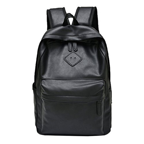 ABage Faux Leather Daypack School Bag Bookbag College School Travel Laptop Backpack, Black1