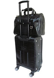 Amerileather Leather Croco-Print Three Piece Set Traveler On Spinner Wheels (#8603-0) (Black)