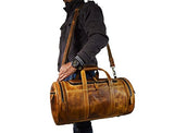 Travel Duffel Overnight Barrel Weekend Leather Bag by Aaron Leather (Brown)