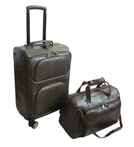 Amerileather Leather Croco-Print Two Piece Set Traveler on Spinner Wheels (#8602-6) (Moss Green)