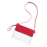 Red Custom Stadium Clear Zip Pouch With Detachable Crossbody Strap And Wristlet