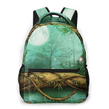 Multi leisure backpack,Fantasy Forest Fairy Tale Mushroom Jungle Gre, travel sports School bag for adult youth College Students