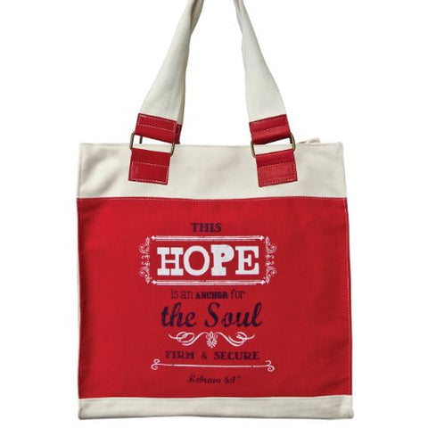 Retro Blessings "Hope" Red Canvas Tote Bag - Hebrews 6:19